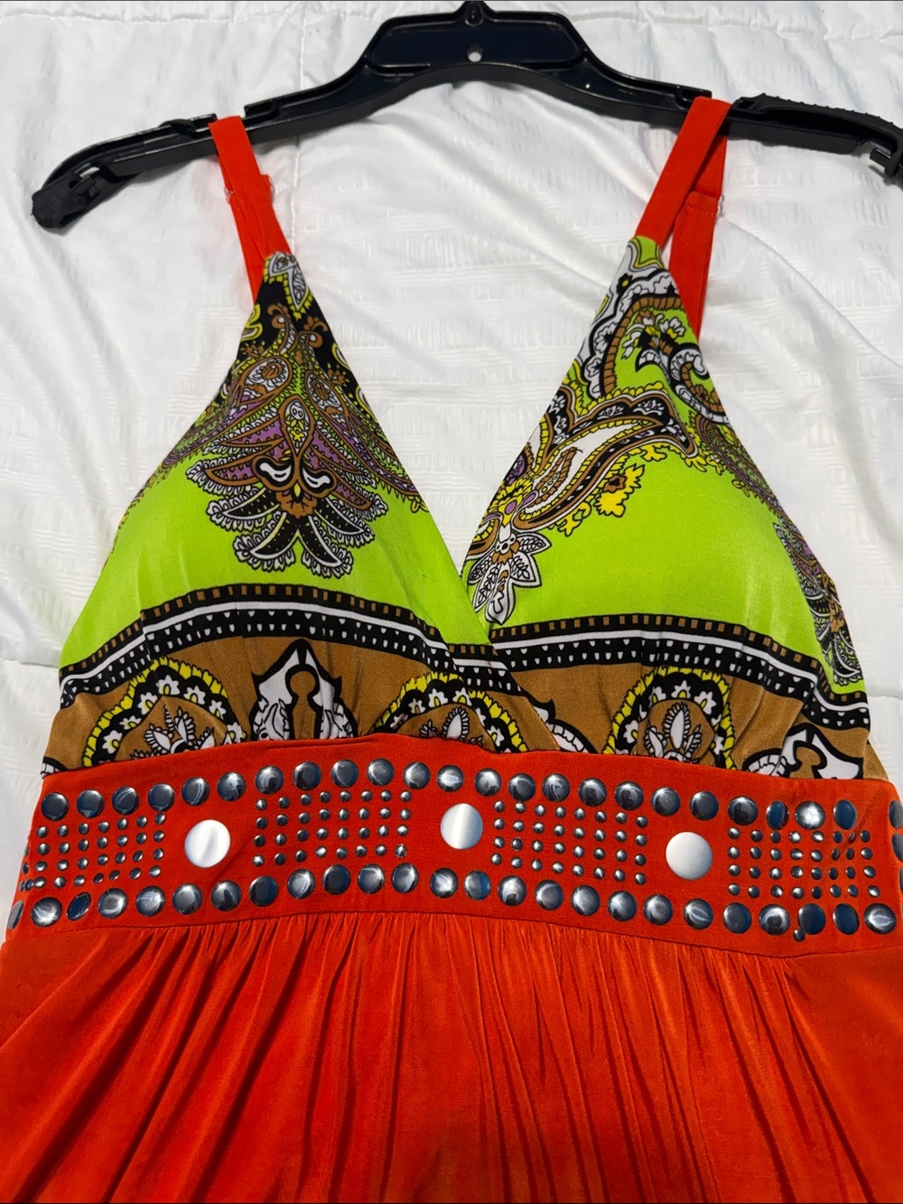 Magic Vibrant Orange & Lime Paisley Midi Dress - Picture 7 of 9